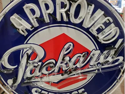 New Packard Double-Sided Porcelain Sign w/Aged Steel Can & Neon 48 IN Diameter