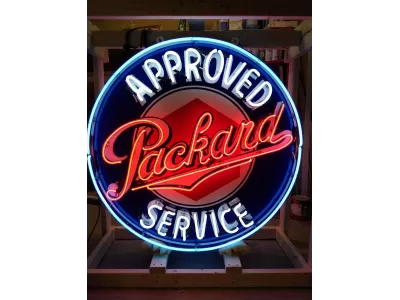 New Packard Double-Sided Porcelain Sign w/Aged Steel Can & Neon 48 IN Diameter