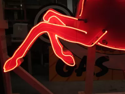 New Large Left Facing Mobil Pegasus Cookie Cutter Painted Neon Sign 96"W x70"H