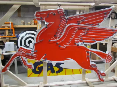 New Large Left Facing Mobil Pegasus Cookie Cutter Painted Neon Sign 96"W x70"H