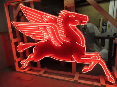 New Large Right Facing Mobil Pegasus Cookie Cutter Painted Neon Sign 96"W x 70"H