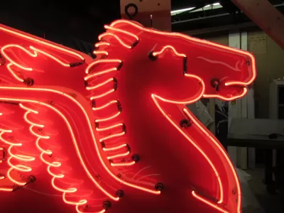 New Large Right Facing Mobil Pegasus Cookie Cutter Painted Neon Sign 96"W x 70"H