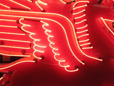 New Large Right Facing Mobil Pegasus Cookie Cutter Painted Neon Sign 96"W x 70"H