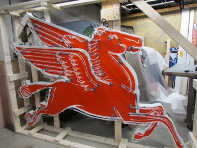 New Large Right Facing Mobil Pegasus Cookie Cutter Painted Neon Sign 96"W x 70"H