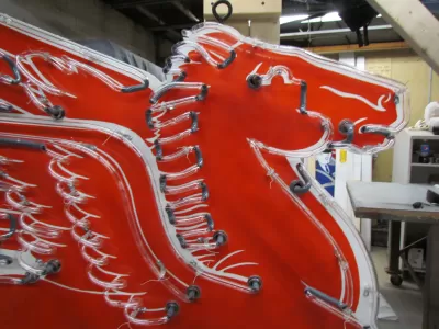 New Large Right Facing Mobil Pegasus Cookie Cutter Painted Neon Sign 96"W x 70"H