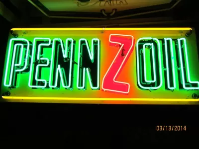 Original Pennzoil Tin Sign with Neon 58"W x 23"H