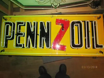 Original Pennzoil Tin Sign with Neon 58"W x 23"H