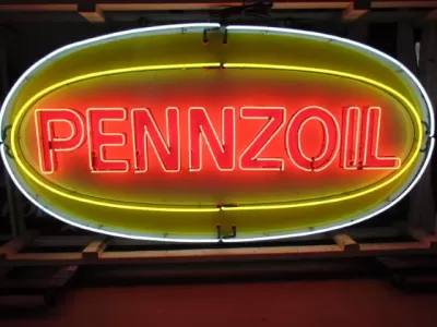 Original Pennzoil Porcelain Sign with Neon 6 FT Wide x 42 IN High