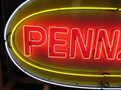Original Pennzoil Porcelain Sign with Neon 6 FT Wide x 42 IN High