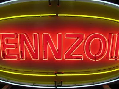 Original Pennzoil Porcelain Sign with Neon 6 FT Wide x 42 IN High
