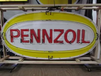Original Pennzoil Porcelain Sign with Neon 6 FT Wide x 42 IN High