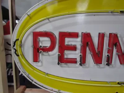 Original Pennzoil Porcelain Sign with Neon 6 FT Wide x 42 IN High
