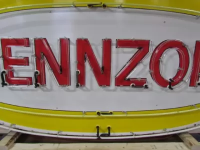 Original Pennzoil Porcelain Sign with Neon 6 FT Wide x 42 IN High