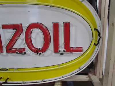 Original Pennzoil Porcelain Sign with Neon 6 FT Wide x 42 IN High