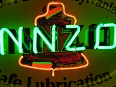 New Pennzoil Double-Sided Porcelain Neon with Aged Steel Can 30" W x 20" H