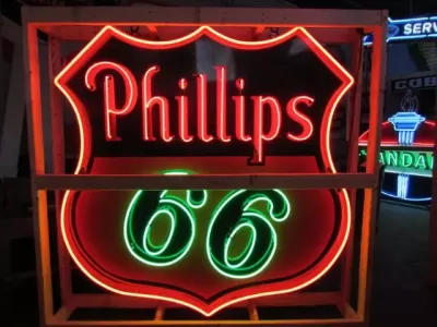 Original Phillips 66 Red/Black Porcelain Neon Sign 6 FT Diameter