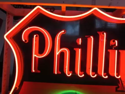 Original Phillips 66 Red/Black Porcelain Neon Sign 6 FT Diameter