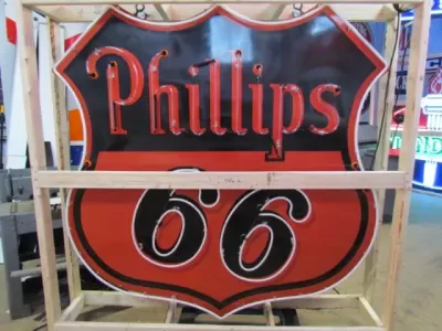 Original Phillips 66 Red/Black Porcelain Neon Sign 6 FT Diameter