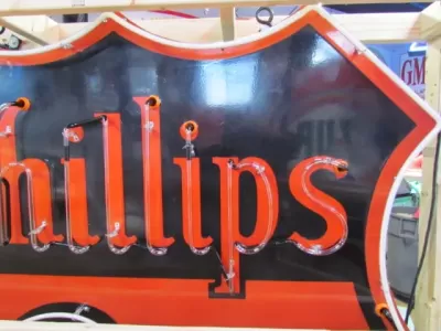 Original Phillips 66 Red/Black Porcelain Neon Sign 6 FT Diameter