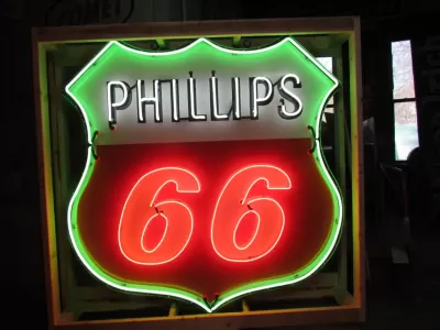 Original Phillips 66 Red/White Porcelain Neon Sign 6 FT Diameter