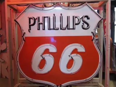 Original Phillips 66 Red/White Porcelain Neon Sign 6 FT Diameter