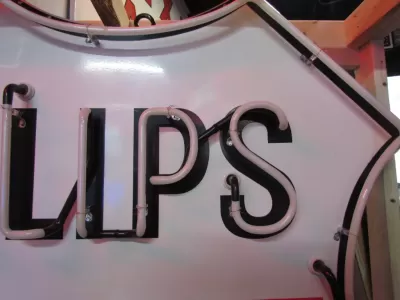 Original Phillips 66 Red/White Porcelain Neon Sign 6 FT Diameter