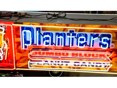 New Planters Peanut Candy Wrapper Painted Neon Sign 78 IN W x 20 IN H