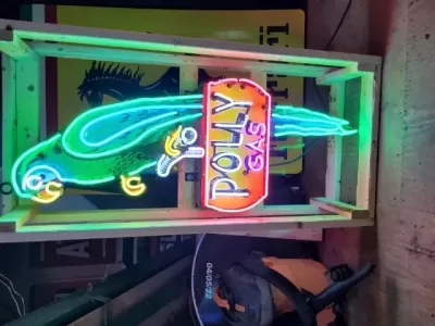 New Polly Gas Porcelain Sign w/Neon 24 IN W x 60 IN H 