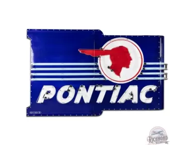 Original Professionally Restored Pontiac Double-Sided Porcelain Neon Sign 96 IN W x 60 IN H