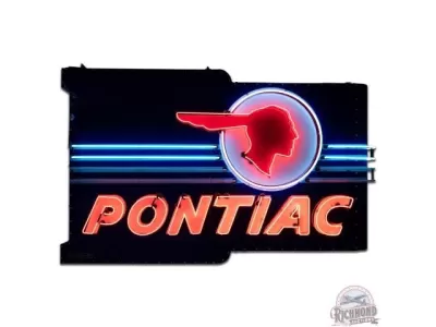 Original Professionally Restored Pontiac Double-Sided Porcelain Neon Sign 96 IN W x 60 IN H