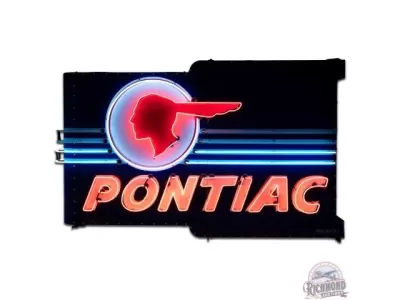 Original Professionally Restored Pontiac Double-Sided Porcelain Neon Sign 96 IN W x 60 IN H