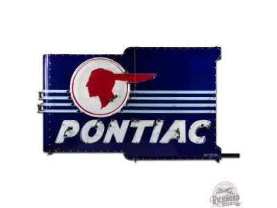 Original Professionally Restored Pontiac Double-Sided Porcelain Neon Sign 96 IN W x 60 IN H