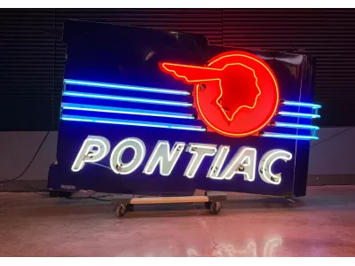 Original Professionally Restored Pontiac Double-Sided Porcelain Neon Sign 96 IN W x 60 IN H