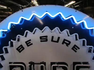 New Pure Oil Porcelain Sign with Animated Neon 72" Diameter