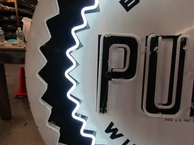 New Pure Oil Porcelain Sign with Animated Neon 72" Diameter