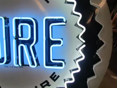 New Pure Oil Porcelain Sign with Animated Neon 72" Diameter