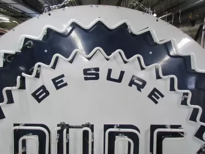 New Pure Oil Porcelain Sign with Animated Neon 72" Diameter