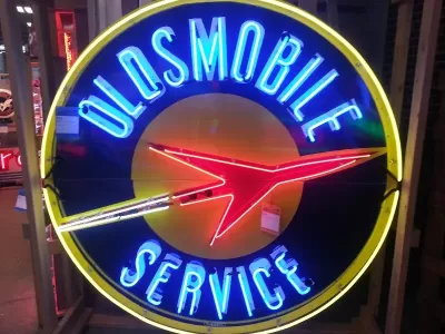 New Oldsmobile Rocket Porcelain Neon Sign 60" Diameter