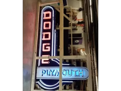 New Dodge/Plymouth Porcelain Sign w/Neon  60 IN W x 9 FT H