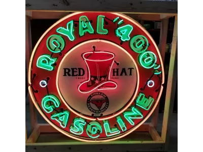 New Red Hat Royal "400" Gasoline Porcelain Neon Sign 48" Diameter