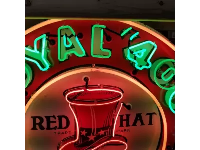 New Red Hat Royal "400" Gasoline Porcelain Neon Sign 48" Diameter