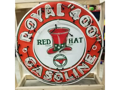 New Red Hat Royal "400" Gasoline Porcelain Neon Sign 48" Diameter