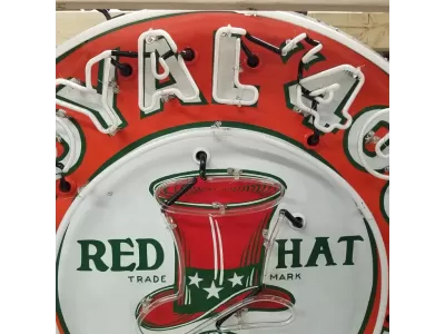 New Red Hat Royal "400" Gasoline Porcelain Neon Sign 48" Diameter
