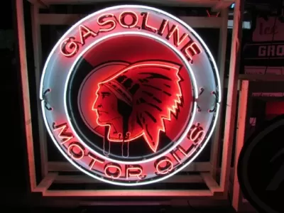 New Red Indian Gasoline Motor Oils Porcelain Neon Sign 60" Diameter