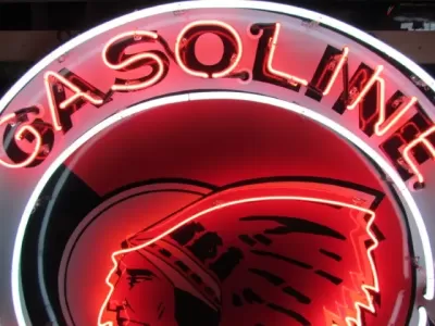 New Red Indian Gasoline Motor Oils Porcelain Neon Sign 60" Diameter