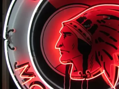 New Red Indian Gasoline Motor Oils Porcelain Neon Sign 60" Diameter