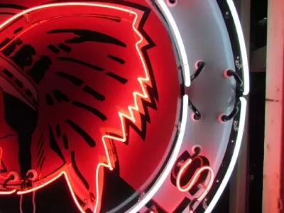 New Red Indian Gasoline Motor Oils Porcelain Neon Sign 60" Diameter