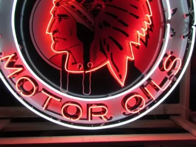 New Red Indian Gasoline Motor Oils Porcelain Neon Sign 60" Diameter