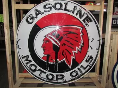New Red Indian Gasoline Motor Oils Porcelain Neon Sign 60" Diameter