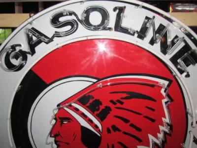 New Red Indian Gasoline Motor Oils Porcelain Neon Sign 60" Diameter